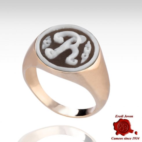 Initial Cameo Ring Silver Round