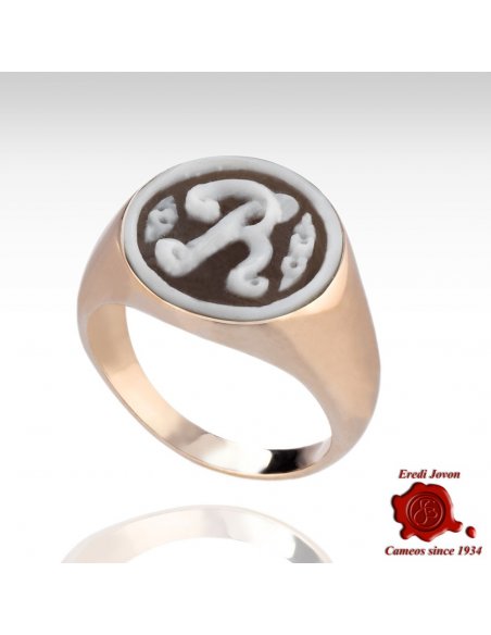 Initial Cameo Ring Silver Round