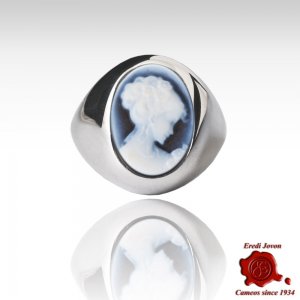 Venice Wide Band Agate Cameo Silver Ring