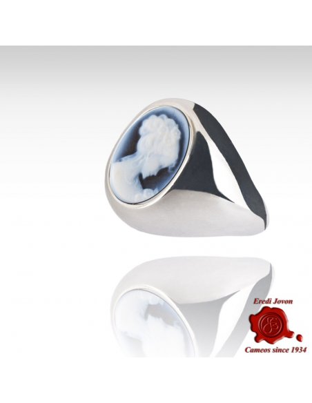 Venice Wide Band Agate Cameo Silver Ring