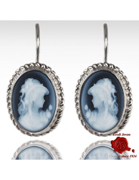Blue Agate Cameo Earrings Angelica