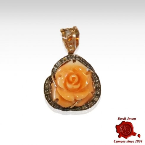Coral Engraved Rose Pendant