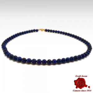 Beads Necklace Blue Lapis Lazuli in Gold or Silver