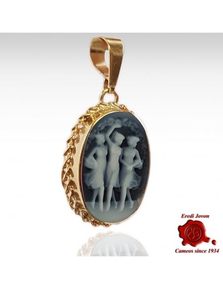 Three Graces blue cameo gold Pendant for Necklace