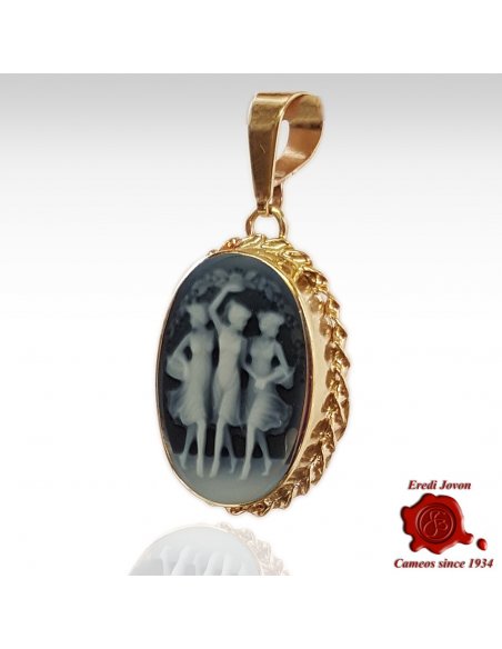 Three Graces blue cameo gold Pendant for Necklace