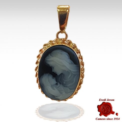 Virgin Mary Blue Gold Cameo Necklace