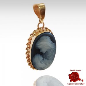 Virgin Mary Blue Gold Cameo Necklace 2