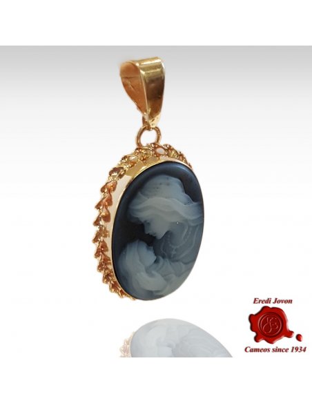 Virgin Mary Blue Gold Cameo Necklace