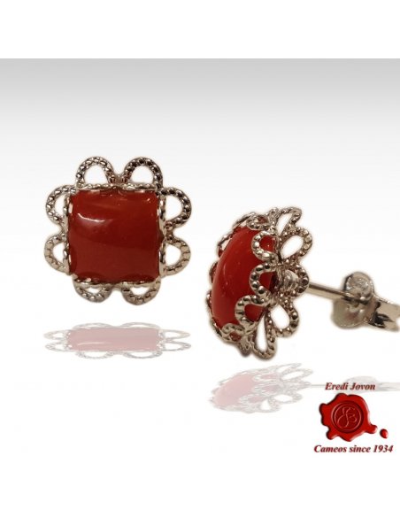 Silver Filigree and Red Coral Earrings