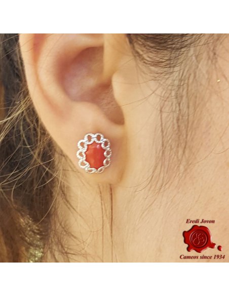 Red Coral Earrings with Silver Filigree