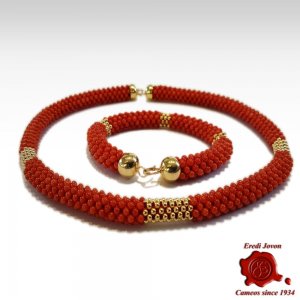 Collana Corallo Rosso in Oro Tessito 2