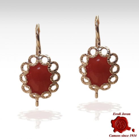 Dangle Red Coral Earrings with Silver Filigree