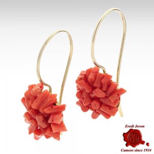 Red Coral Dangle Earrings Silver