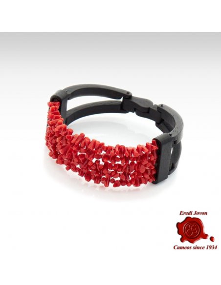 Coral Ebony Onyx Cameo Bracelet