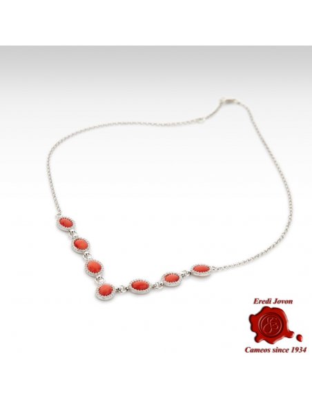 Red Coral Necklace with Zirconia