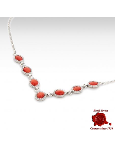 Red Coral Necklace with Zirconia