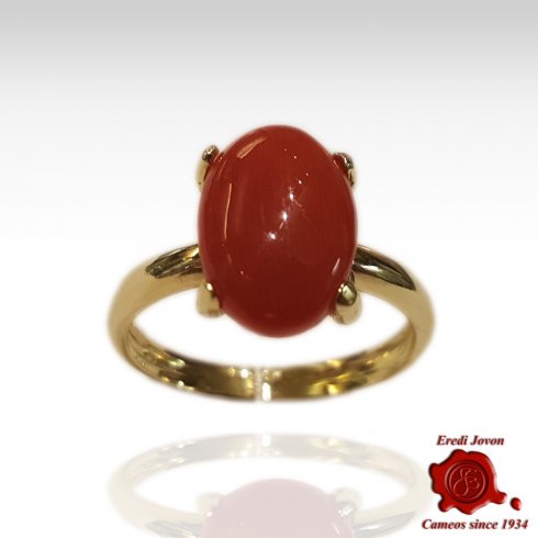 Cabochon Oval Coral Ring Gold Set