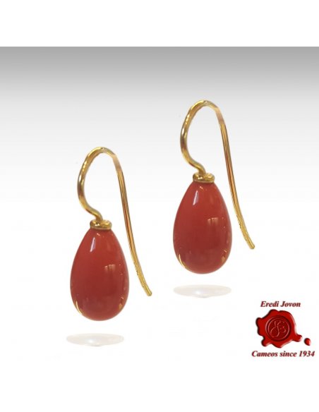 Red Coral Drop Earrings Gold