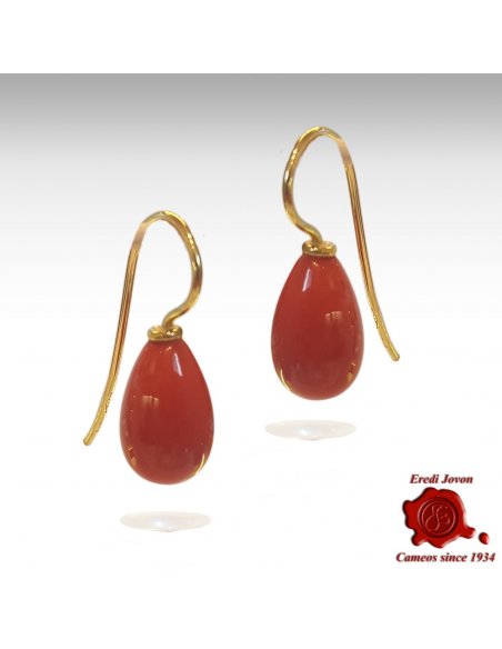 Red Coral Drop Earrings Gold