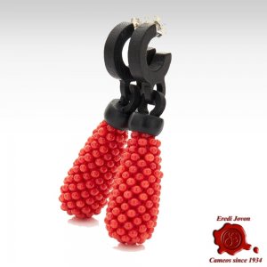 Red Coral Ebony Earrings Dangle 2