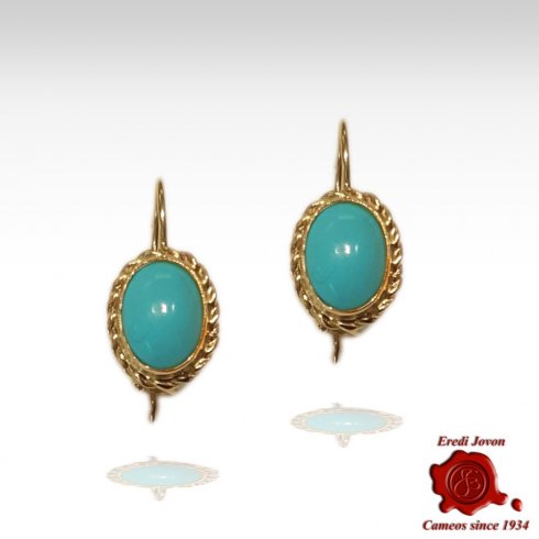 Turquoise Dangle Earrings Gold Rope