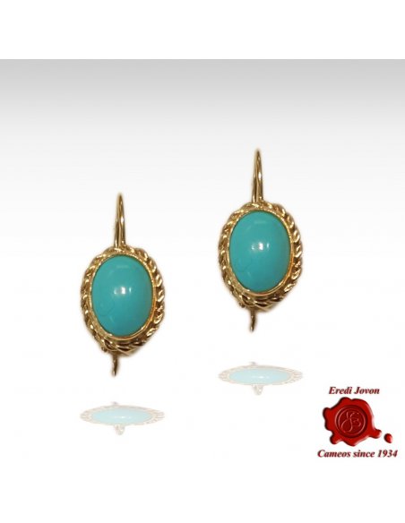 Turquoise Dangle Earrings Gold Rope