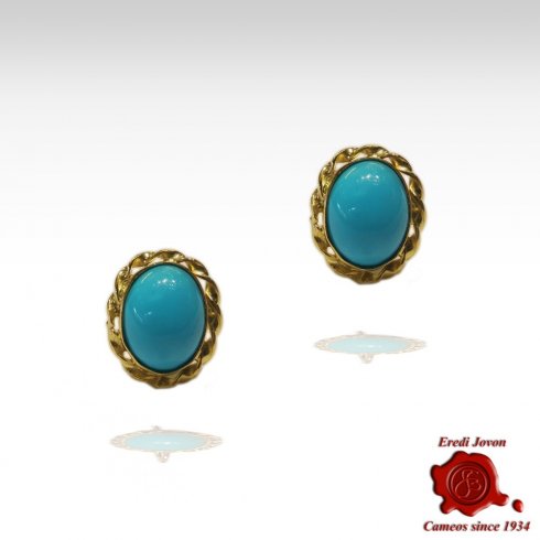 Turquoise Studs Earrings Gold Venetian Rope