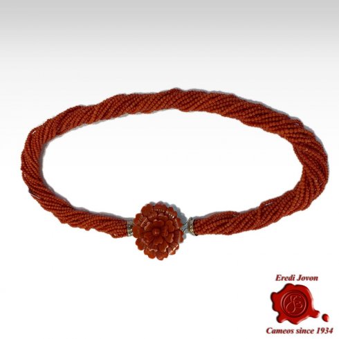 Multi String Red Coral Necklace Gold