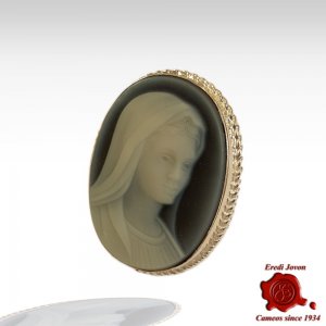 Holy Virgin Blue Cameo Brooch Silver 2