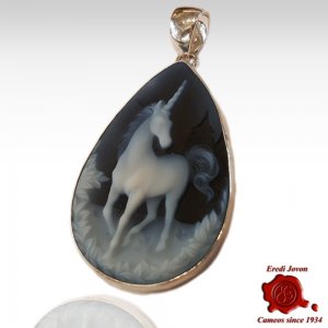Unicorn Blue Cameo Pendant Tear Drop 2