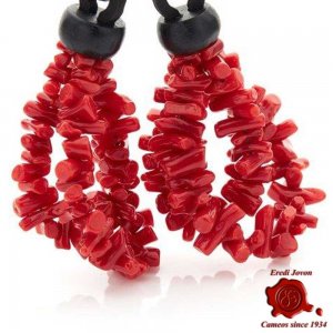 Orecchini in Corallo Rosso Grezzo e Ebano 2