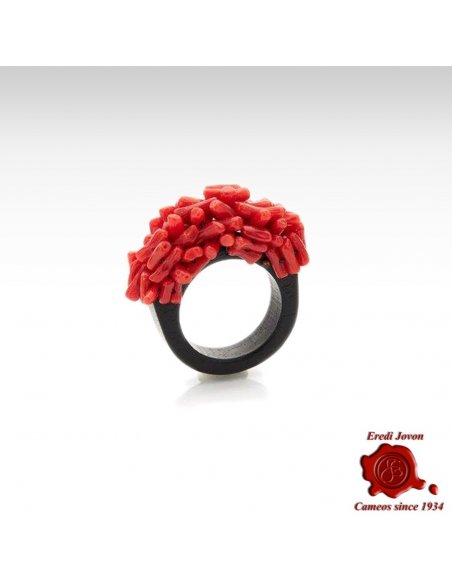 Ring Red Raw Coral Ebony