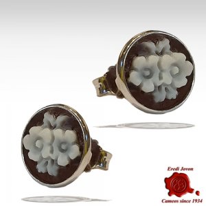 Shell Cameo Flower Studs Earrings Sardonica 2