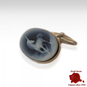 Blue Cameo Unicorn Cufflinks in Silver 2