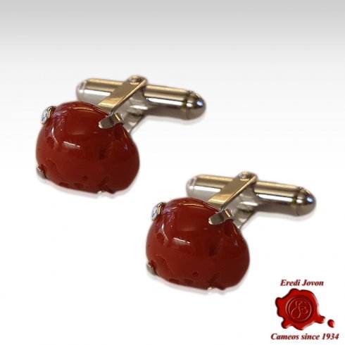 Red Coral Cufflinks with Silver