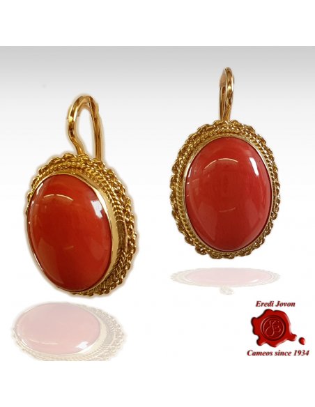 Red Coral Gold Earrings Dangle Big