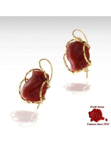 Handcraft Red Coral Earrings in Silver Gold Plated
