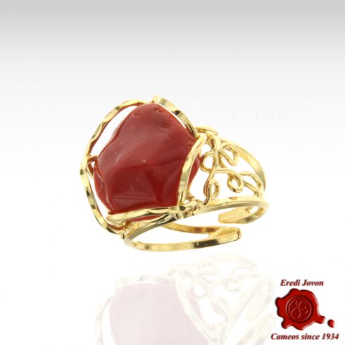Red Coral Ring Silver Gold Plated