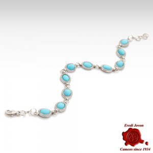 Turquoise Silver Bracelet with Zirconia