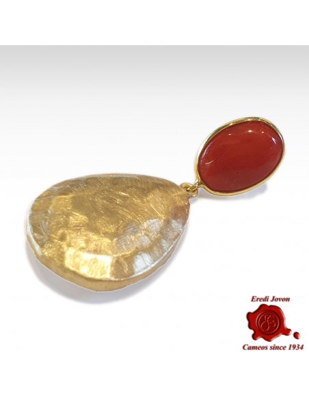 Red Coral Golden Drop Earrings