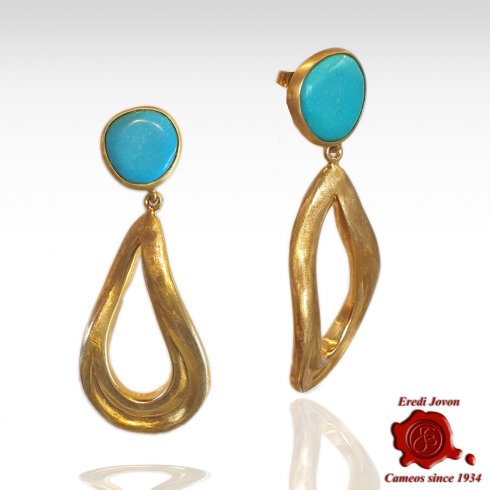 Turquoise Earrings with Golden Drop