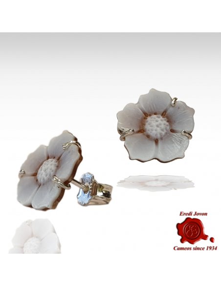Shell Sardonica cameo flower earrings Studs
