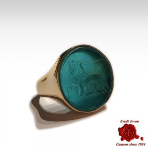 Ring Winged Lion Glass Intaglio 2