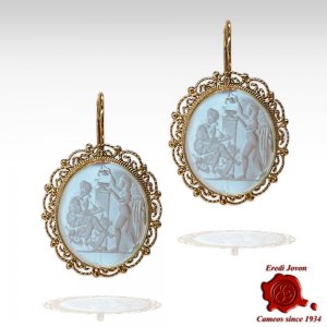 Intaglio Earrings Gold Cameo Venus and Eros