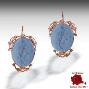 Glass Intaglio Dangle Earrings Filigree Set 2