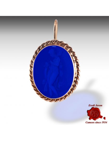 Gold Intaglio Earrings with Cameos in Blue Glass