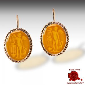 Amber Intaglios Gold Earrings Dangle