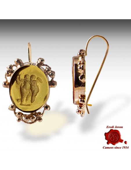 Gold Intaglio Venetian Glass Earrings - Amber