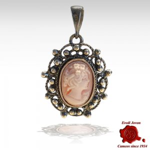 Pink Cameo Pendant with Antique Silver Filigree