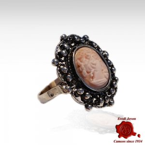 Pink Cameo Ring with Antique Silver Filigree 2